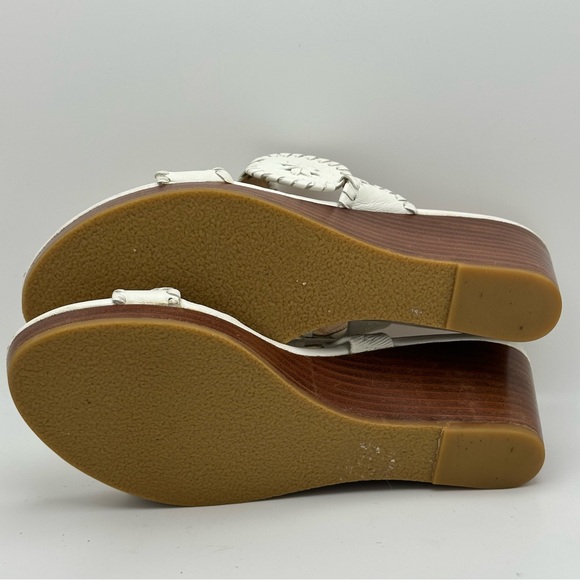 JACK ROGERS 8.5 White Leather Whipstitch Medallion Slide Wedge Sandals Shoes - Picture 8 of 10